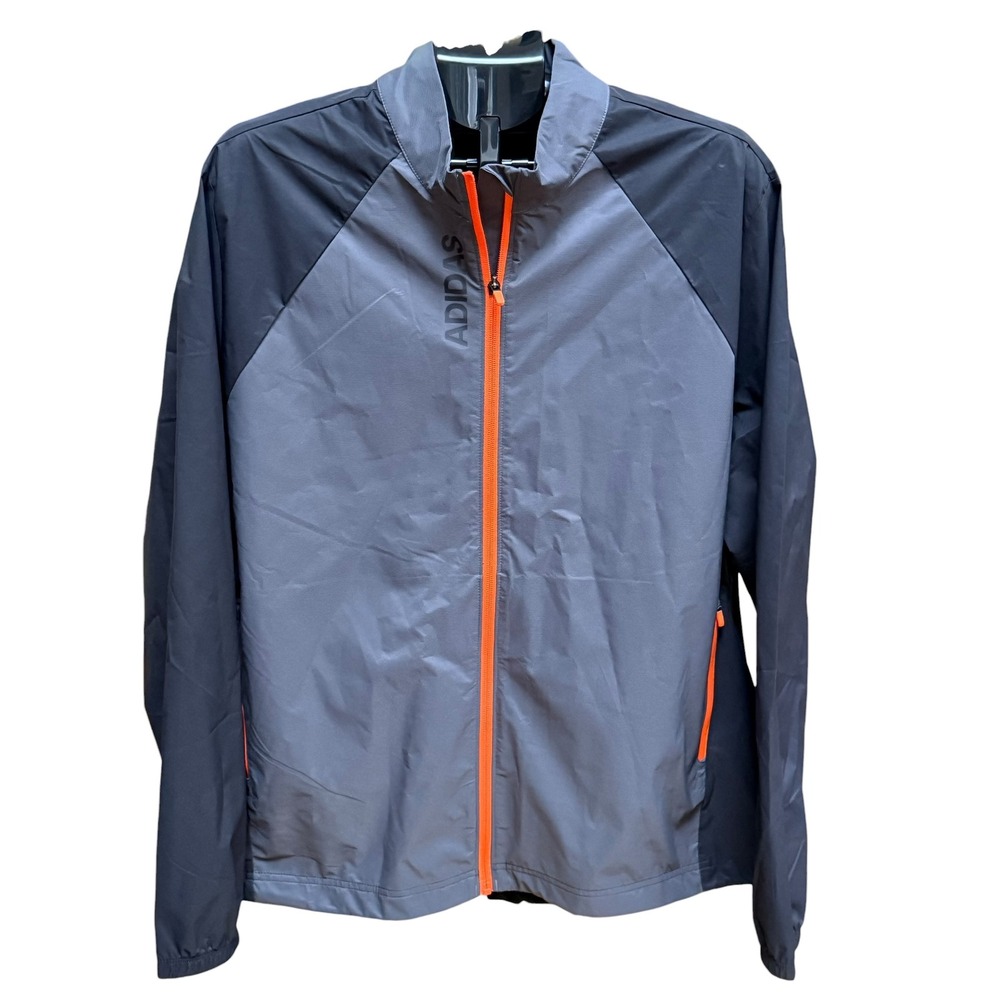 Adidas Windbreaker Jacket Mens XL Grey Orange Full Zip Lightweight Sportswear